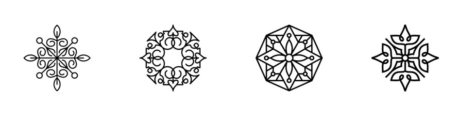 Set of luxury floral ornament with line art icon element.