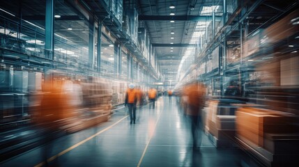 busy blurred warehouse interior