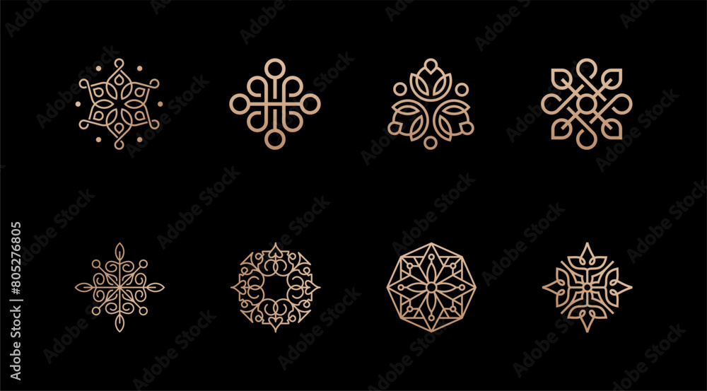 Wall mural Set of luxury floral ornament with line art icon element.