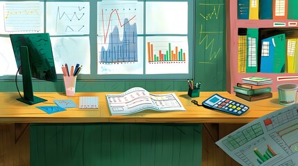 Financial Analyst's workspace with emphasis on analytical tools and technological resources