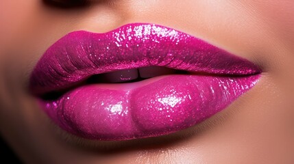 Fototapeta premium bold hot pink sparkle A hot pink sparkle lipstick is the