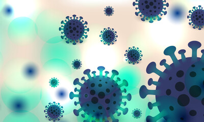 Virus background, vector bacterial cells. Microbiology concept banner with disease causing virus bacteria illustration