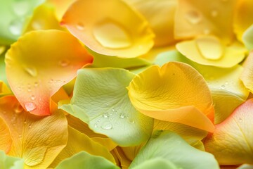 Abstract background with yellow rose flower petals. Wavy macro botanical aesthetic backdrop