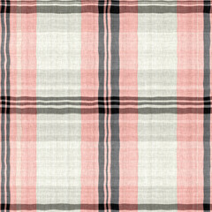 Woven tartan in spring color cloth plaid background pattern. Traditional checkered home decor linen cloth texture effect. Seamless soft furnishing fabric. Variegated melange weave all over print.