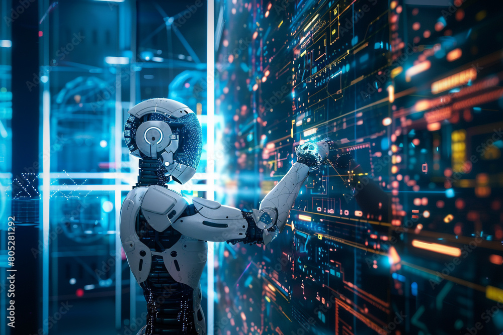 Poster the ai revolution visualized capturing the essence of technological advancement and digital predicti
