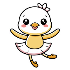 a cute kawaii duck dancing ballet, with clean black outlines, white background