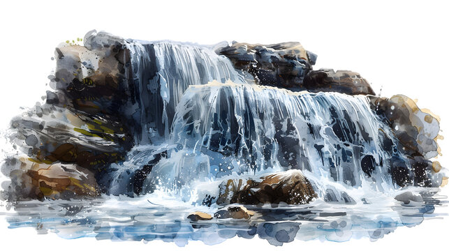 Painting of a waterfall isolated on a transparent background, PNG, Ai, High Quality 