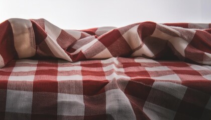 empty tablecloth red white checkered isolated on white background concept food