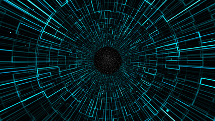 Motion graphics black hole digital particle background. illustration