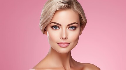 woman botox pink background