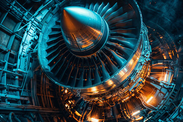 The complex interior of a jet engine during assembly, where precision engineering meets the demands of modern transportation 