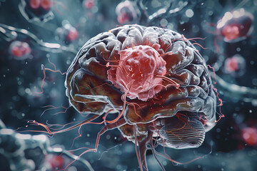 Computer Generated Image of a Human Brain With Tumor