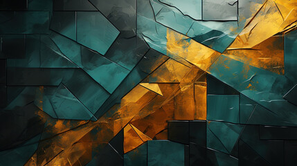 Geometric Contemporary Art of Dark Green and Gold Abstract Design On Background