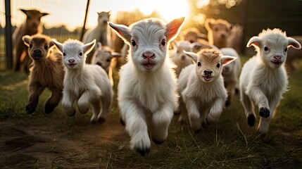 Obraz premium grassy goat sheep farm