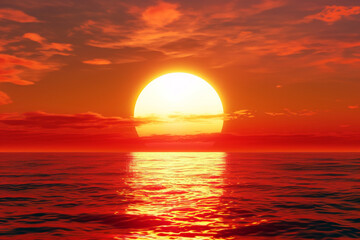 Dramatic red sunset over the sea.