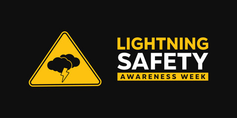 Obraz premium Lightning Safety Awareness Week. Lightning and cloud. Great for cards, banners, posters, social media and more. Black background.