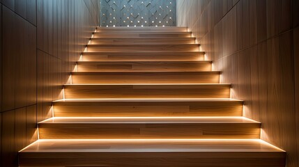recessed wood and lights