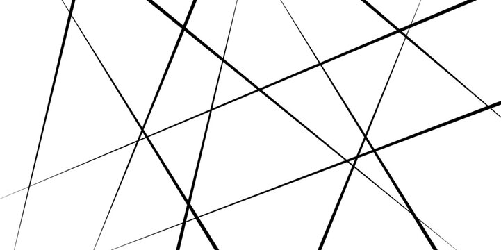 Chaotic abstract line background. Random geometric line seamless pattern.  Black outline monochrome texture. Vector illustration.