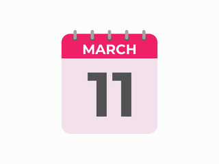 March 11 calendar reminder. 11 March daily calendar icon template. Calendar 11 March icon Design template. Vector illustration
