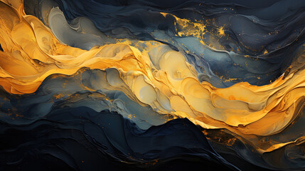 Obraz premium Beautiful Art of Gold and Blue Brush Stroke Artistic Curvy Acrylic Paint on Background