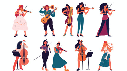 Women with musical instruments character style