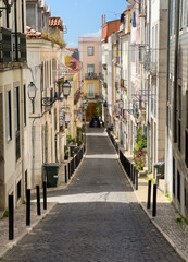 Deserted cobbled street in the centre of Lisbon