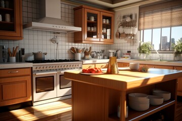 Practical Simple kitchen room. Modern design. Generate Ai