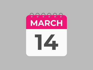 March 14 calendar reminder. 14 March daily calendar icon template. Calendar 14 March icon Design template. Vector illustration
