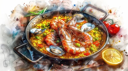 A delicious and authentic Spanish paella, made with fresh seafood, saffron, and rice.