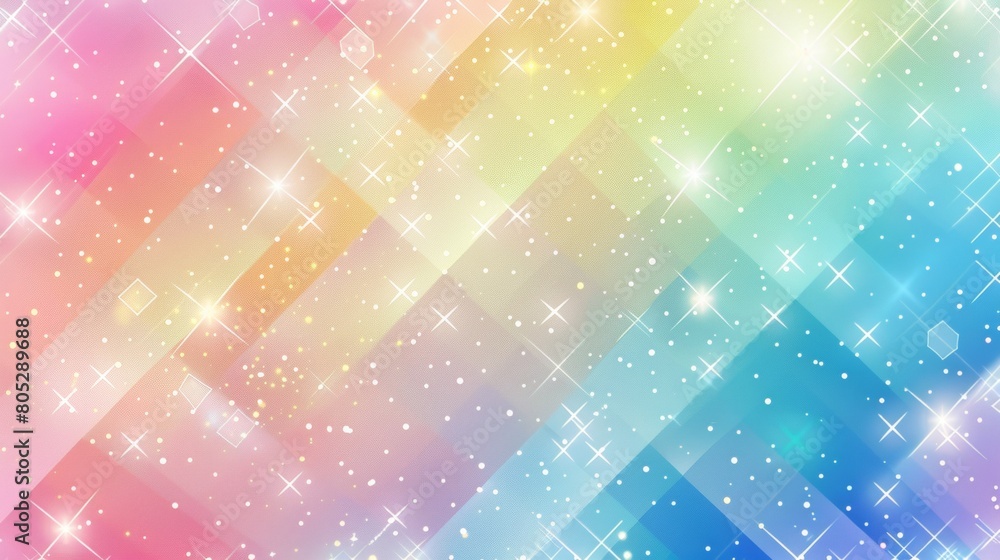 Poster a pastel rainbow gradient background with sparkling diamonds and stars, creating an enchanting atmos