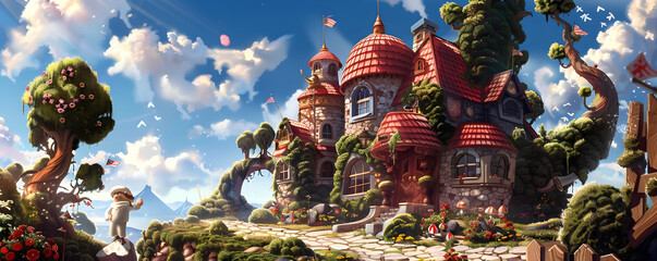 Fototapeta premium Whimsical Fantasy Castle Landscape for Political Campaign Ambitions