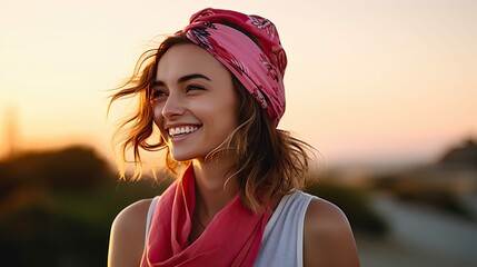 woman bandanna pink
