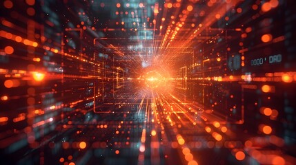 Fototapeta premium Exploded View of an Intelligent Algorithm Visualized in a Captivating Spectrum of Luminous Energy and Geometric Shapes