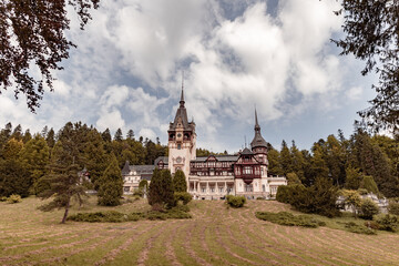 Beautiful picture of Peles Castle in the Carpathians Mountains, Sinaia Romania