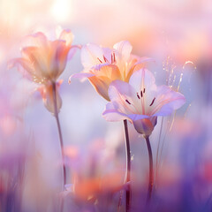 Pink flowers in the garden. Isolated flowers on blurred background. Natural concept.	