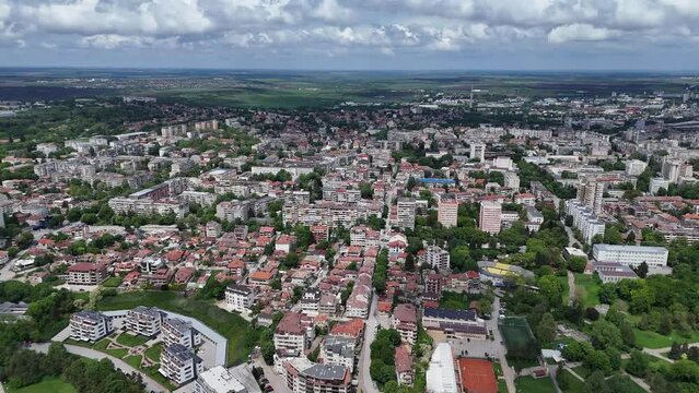 Dobrich Bulgaria drone aerial panorama city video