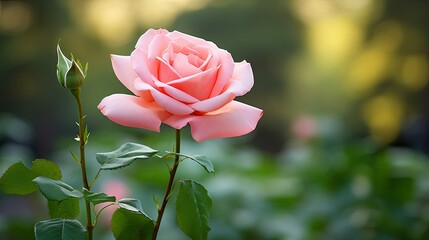 Obraz premium green pink rose with stem