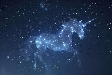 Unicorn constellation illuminating the night sky stars forming its majestic outline 