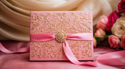 gold pink wedding invitation