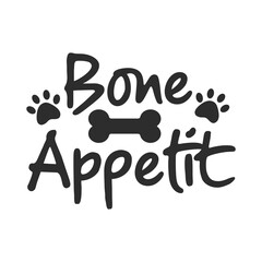 Bone Appetit vector quote. Dog treat isolated on white background. Pets food symbol. Bone shaped treats for dogs. Vector illustration.