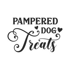 Pampered dog treats vector quote. Dog treat isolated on white background. Pets food symbol. Bone shaped treats for dogs. Vector illustration.