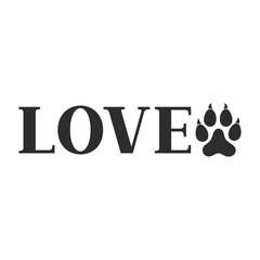 Love vector quote. Dog treat isolated on white background. Pets food symbol. Bone shaped treats for dogs. Paw print vector illustration.