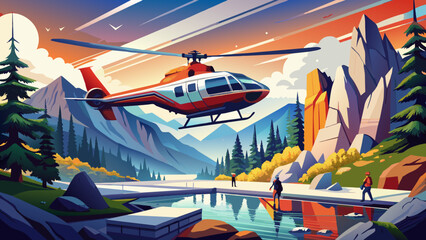 a rescue helicopter flew into the mountains to save people
