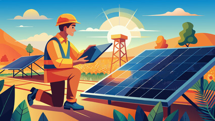 engineer checks solar panels are working properly