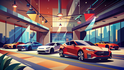 new cars display in luxury showroom