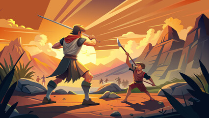 painting illustration of david and goliath