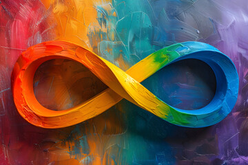 World Autism Awareness Day concept with autism infinity rainbow symbol on colorful background