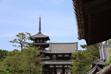 A Japanese temple in Nara Prefecture : a scene of the precincts of Horyu-ji Temple