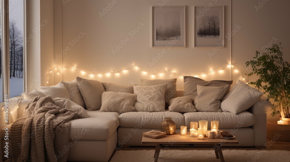 Canvas Prints room white string lights