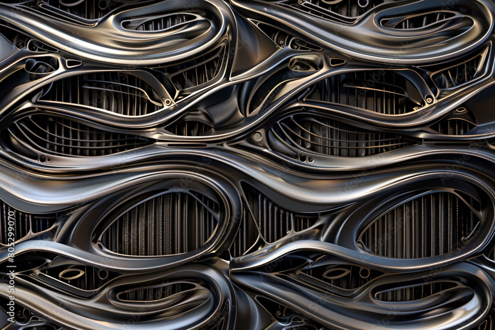Poster visual exploration of the engineering behind automobile radiators emphasizing texture pattern and ma
